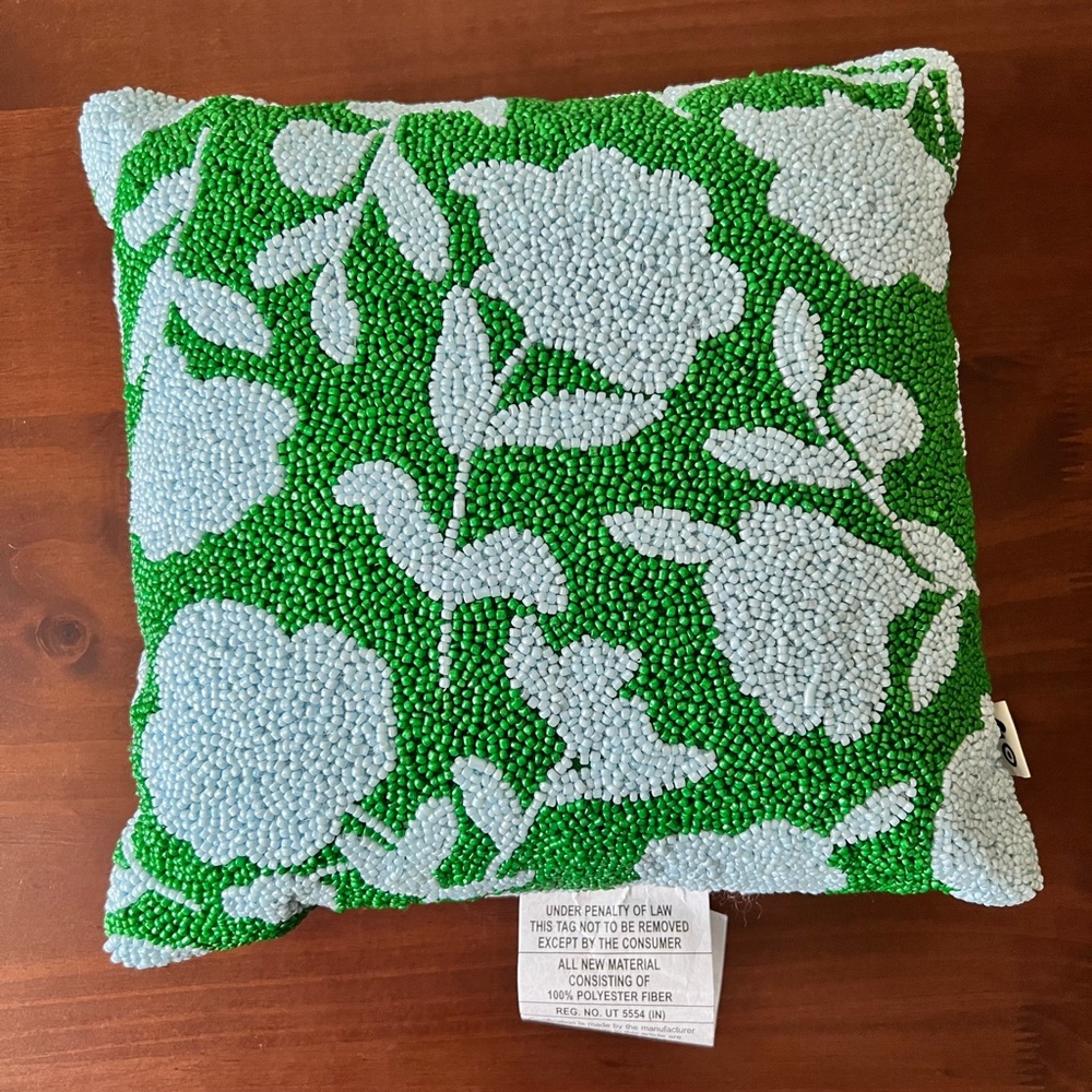 kate spade x Target  Green and Light Blue Floral Beaded Pillow